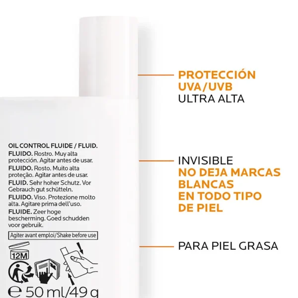 Bloqueador solar Anthelios Uv Mune 400 oil control fluide sin color LA ROCHE POSAY - Imagen 3