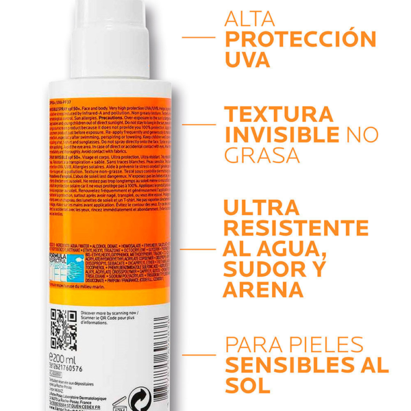 Protector Solar Corporal Anthelios Spray FPS 50+ 200ml BLOQUEADOR SOLAR NIÑOS LA ROCHE POSAY - Imagen 3
